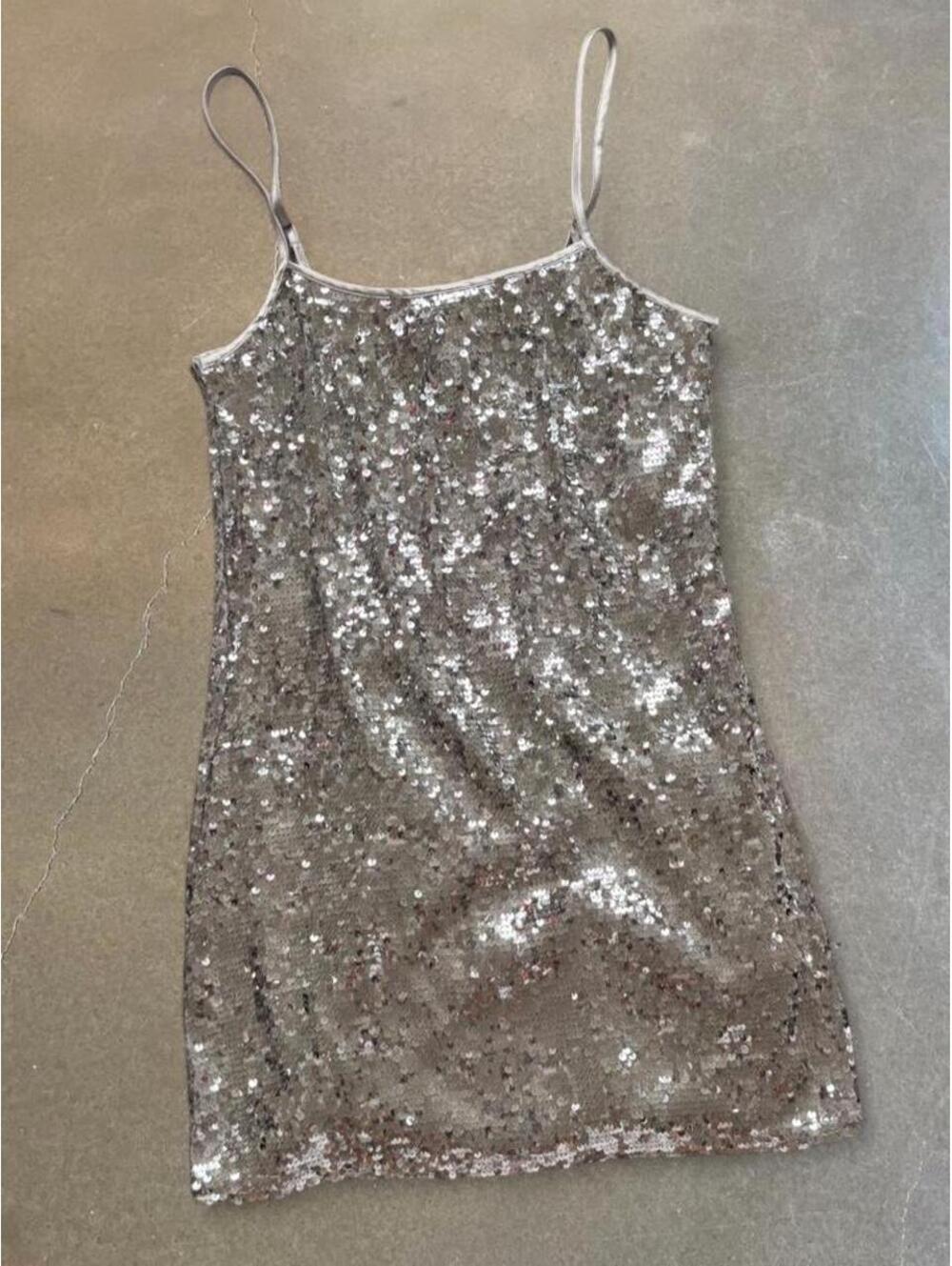 H&M Silver Sequin Strapless Bodycon Mini Dress | XS